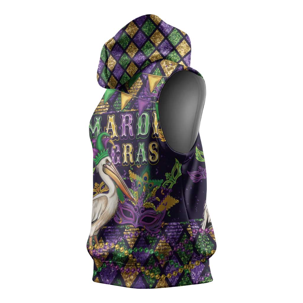 Mardi Gras Pelican Sleeveless Hoodie Let the Good Times Roll
