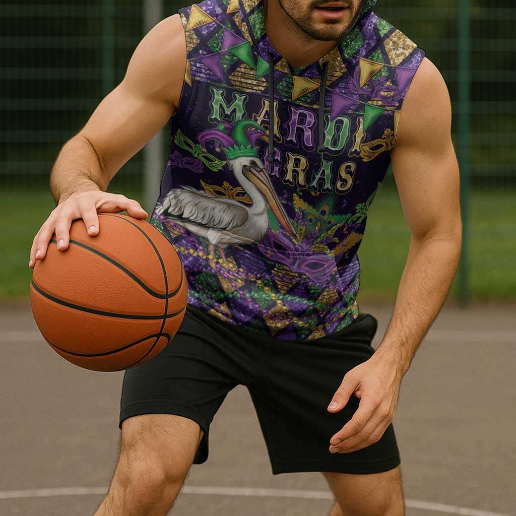 Mardi Gras Pelican Sleeveless Hoodie Let the Good Times Roll