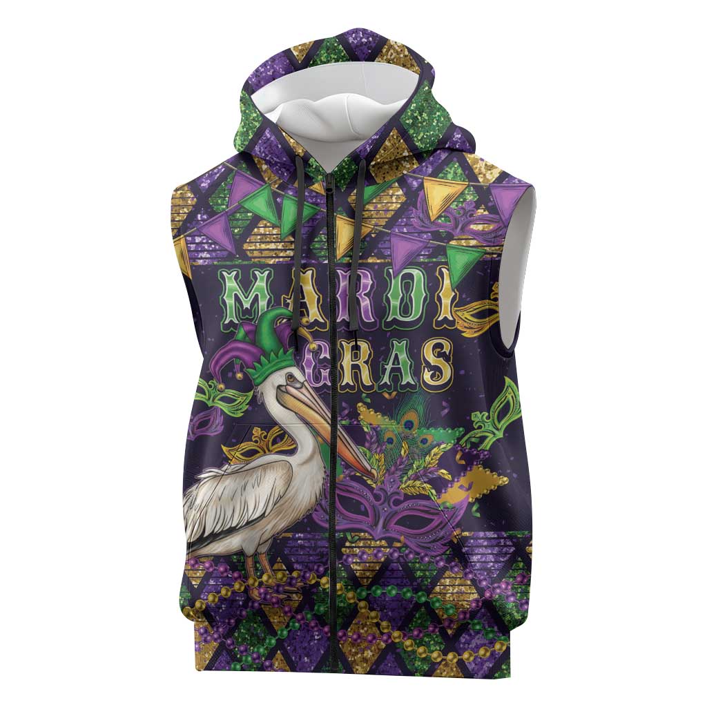 Mardi Gras Pelican Sleeveless Zip Hoodie Let the Good Times Roll