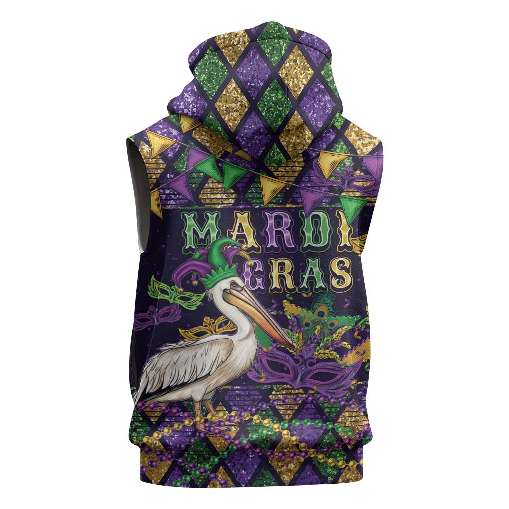 Mardi Gras Pelican Sleeveless Zip Hoodie Let the Good Times Roll