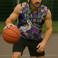 Mardi Gras Pelican Sleeveless Zip Hoodie Let the Good Times Roll