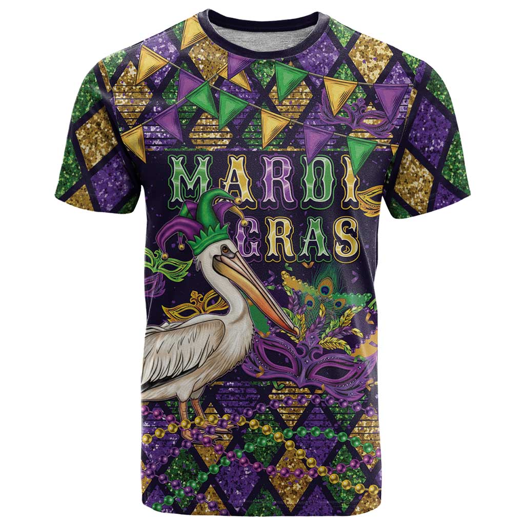 Mardi Gras Pelican T Shirt Let the Good Times Roll