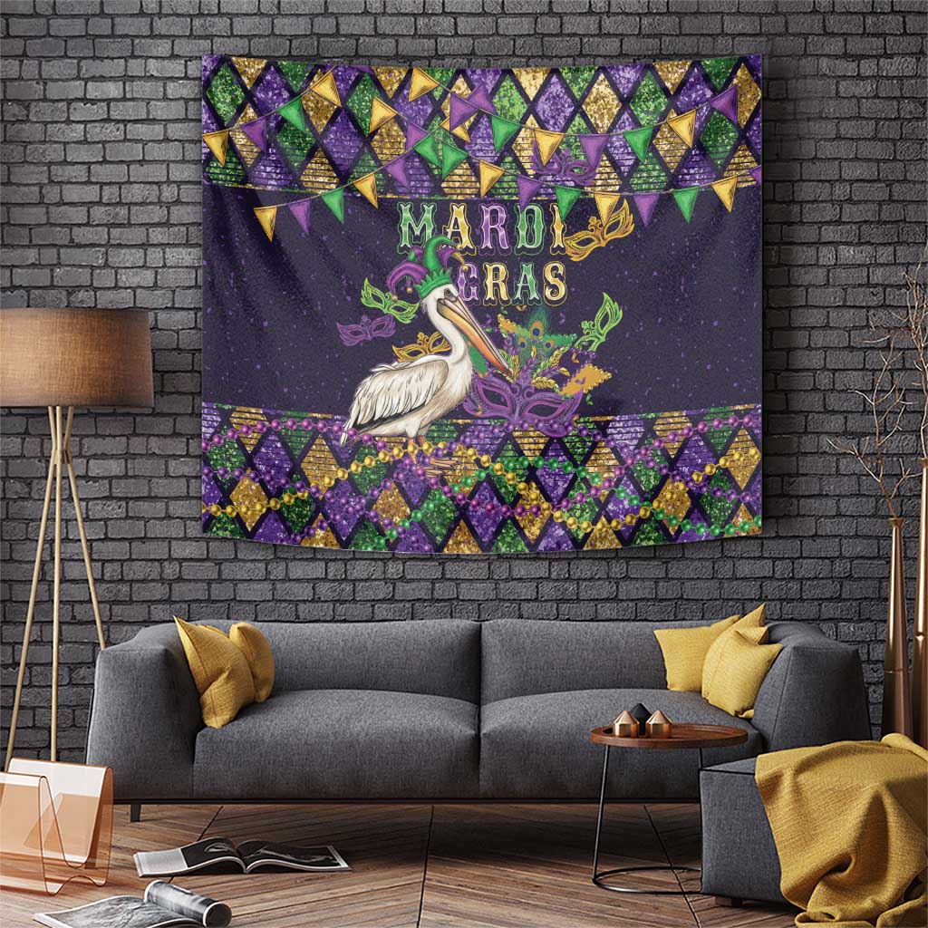 Mardi Gras Pelican Tapestry Let the Good Times Roll