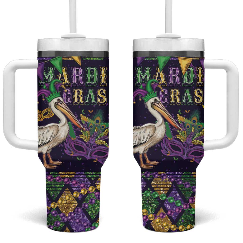 Mardi Gras Pelican Tumbler With Handle Let the Good Times Roll