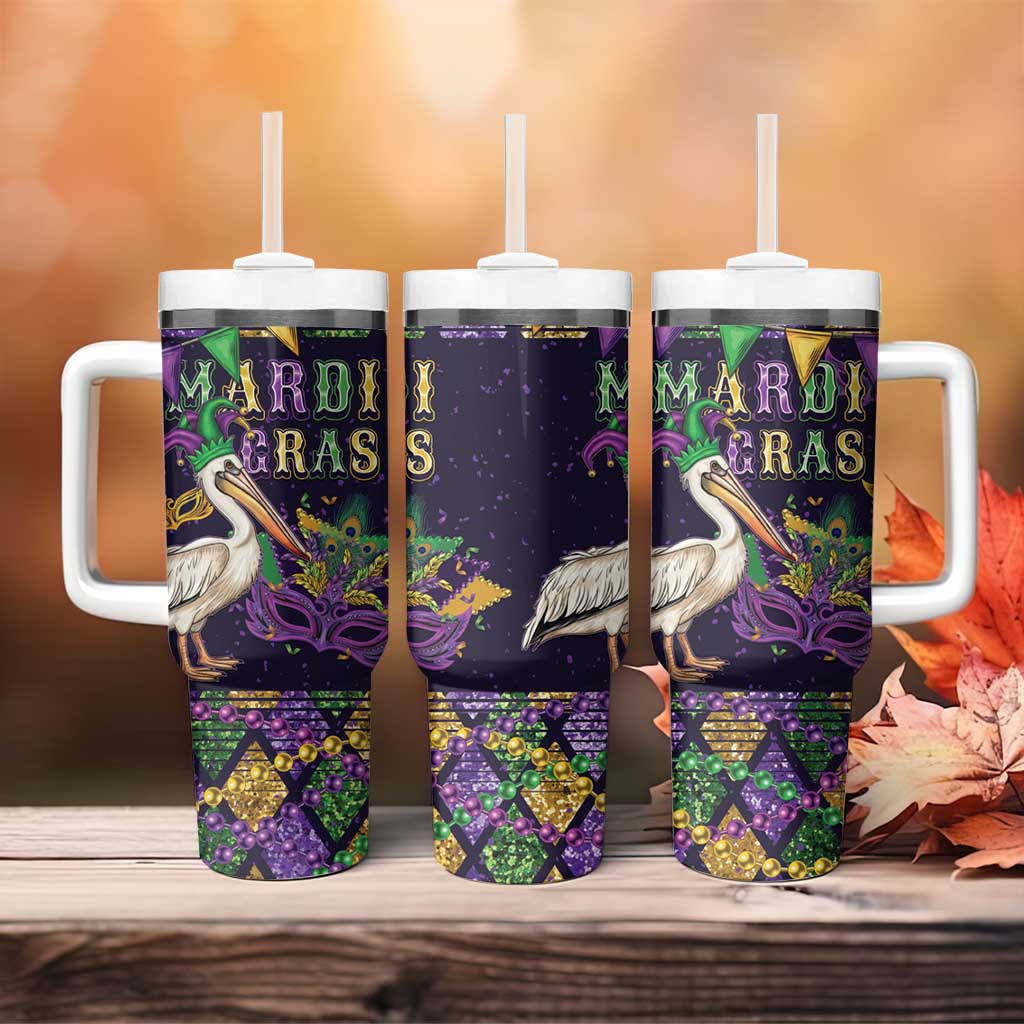 Mardi Gras Pelican Tumbler With Handle Let the Good Times Roll