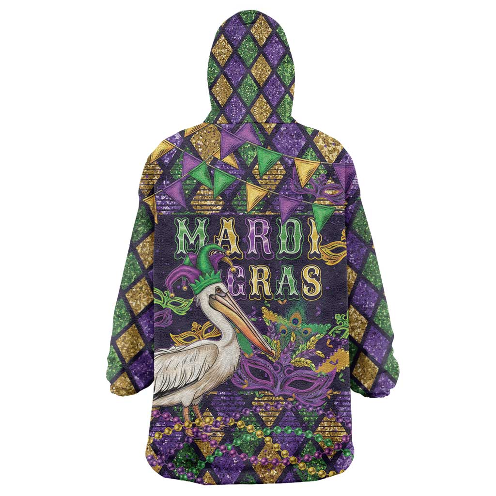 Mardi Gras Pelican Wearable Blanket Hoodie Let the Good Times Roll