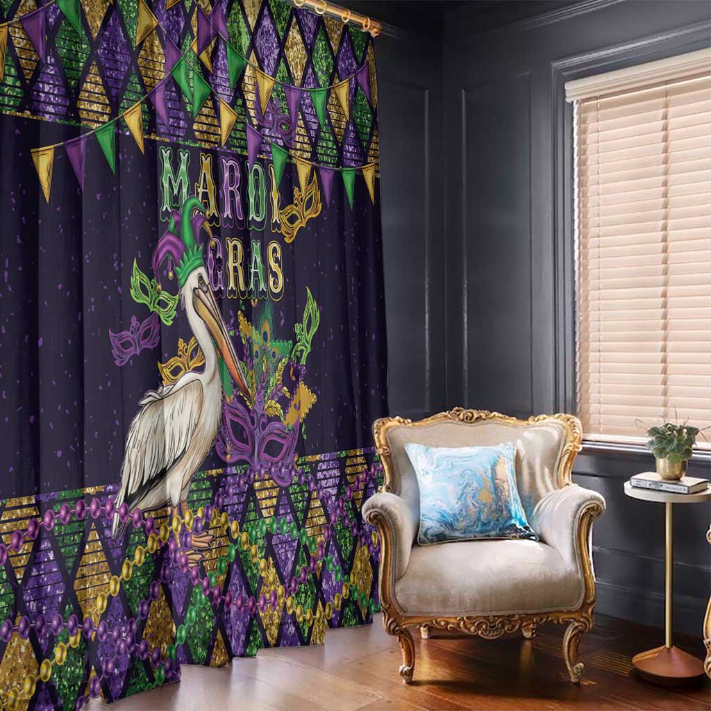 Mardi Gras Pelican Window Curtain Let the Good Times Roll