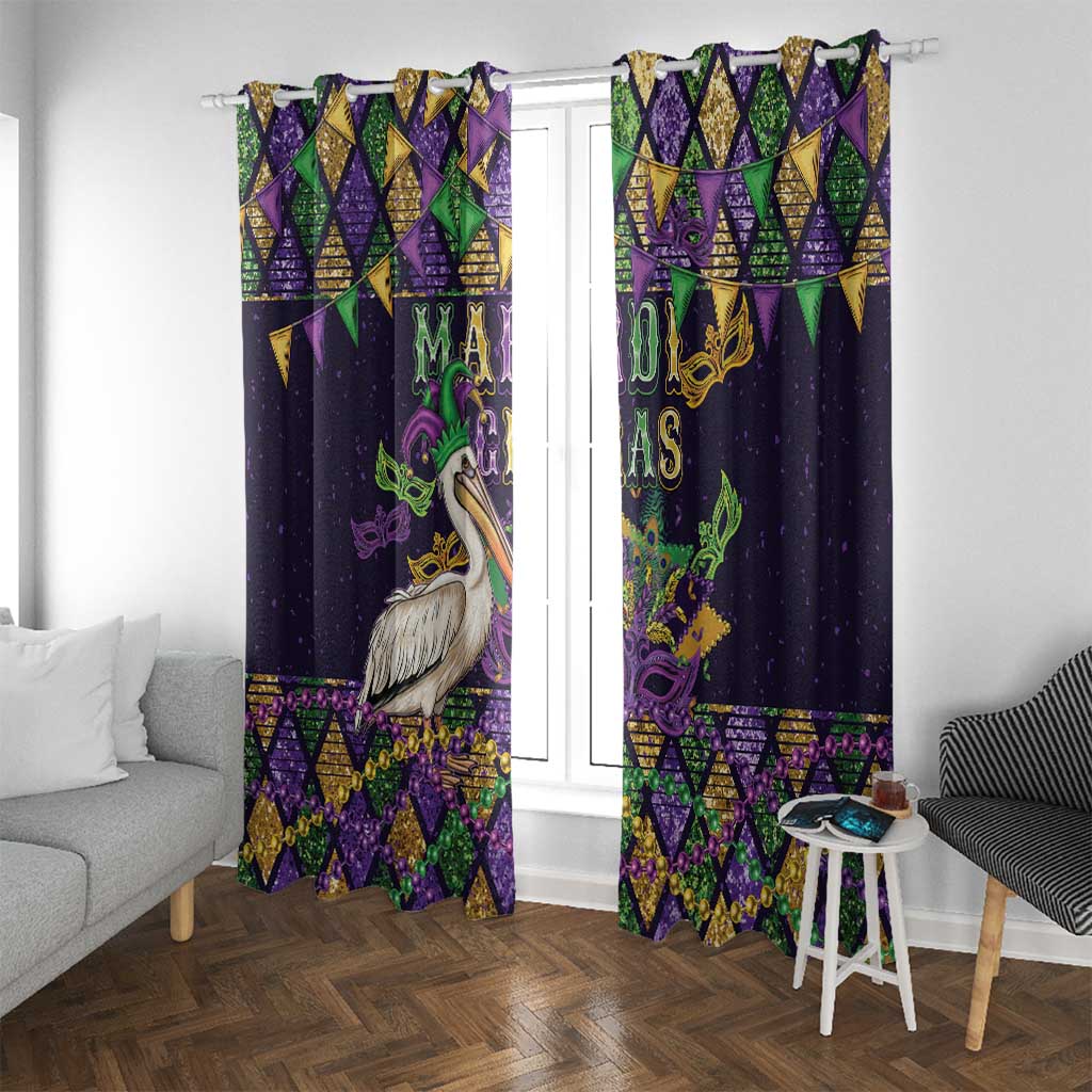 Mardi Gras Pelican Window Curtain Let the Good Times Roll