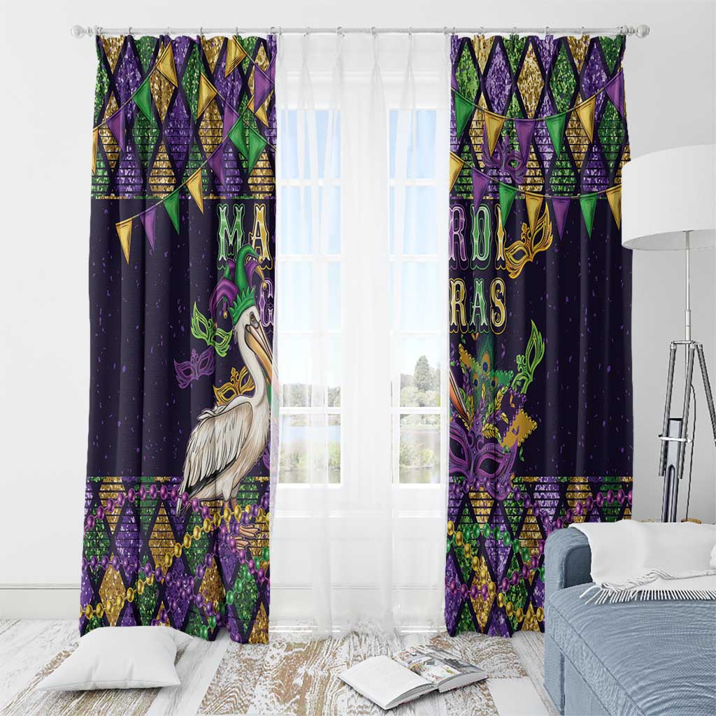 Mardi Gras Pelican Window Curtain Let the Good Times Roll