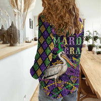 Mardi Gras Pelican Women Casual Shirt Let the Good Times Roll