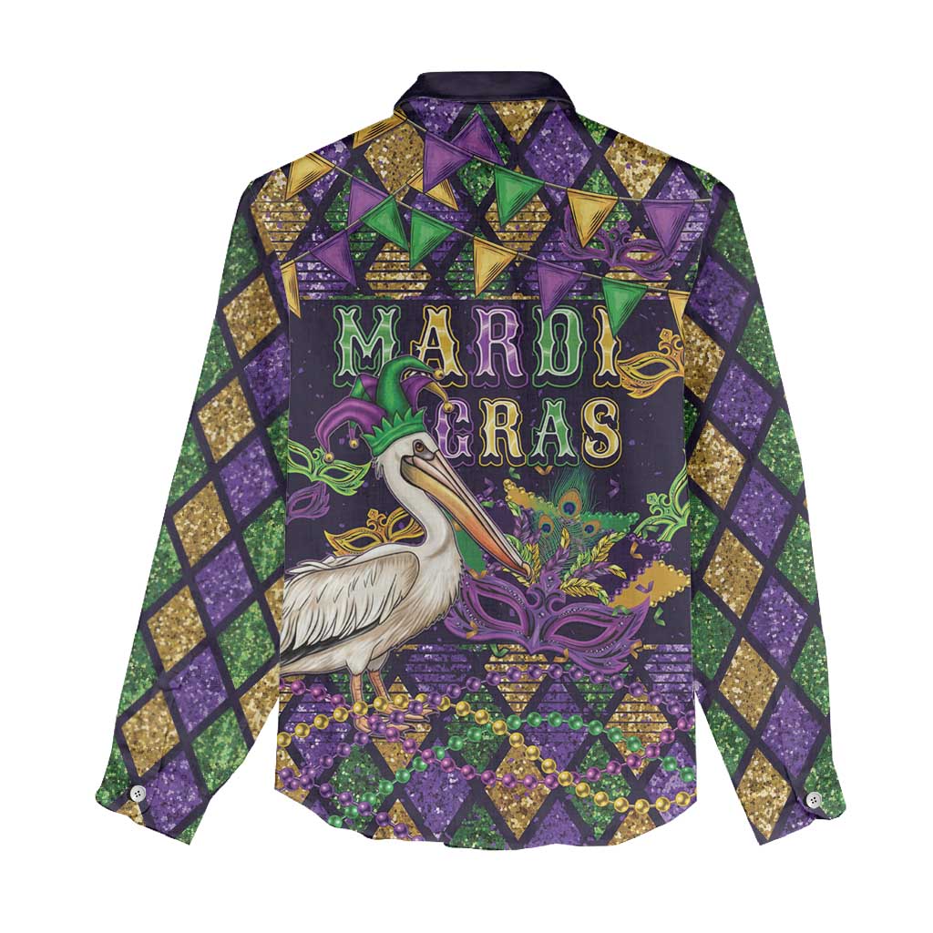 Mardi Gras Pelican Women Casual Shirt Let the Good Times Roll