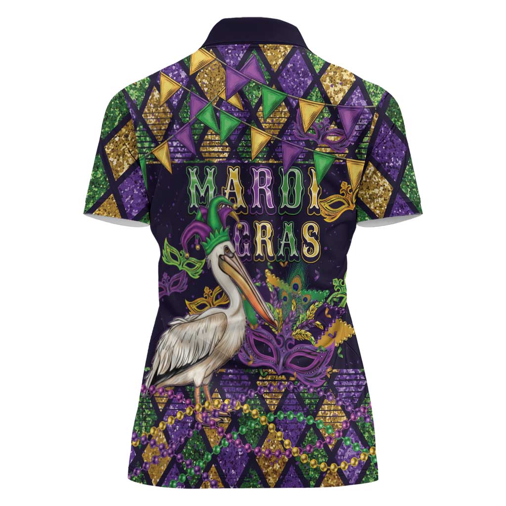 Mardi Gras Pelican Women Polo Shirt Let the Good Times Roll