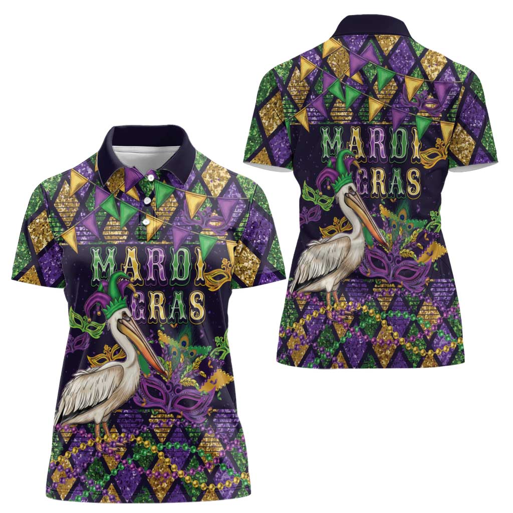 Mardi Gras Pelican Women Polo Shirt Let the Good Times Roll