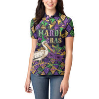 Mardi Gras Pelican Women Polo Shirt Let the Good Times Roll