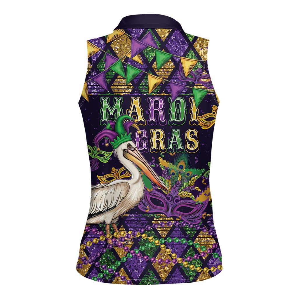 Mardi Gras Pelican Women Sleeveless Polo Shirt Let the Good Times Roll