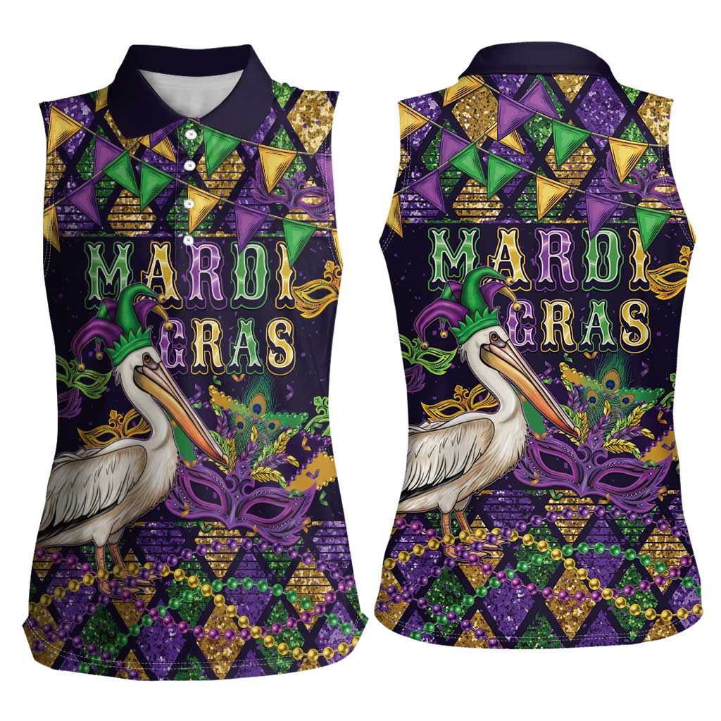 Mardi Gras Pelican Women Sleeveless Polo Shirt Let the Good Times Roll