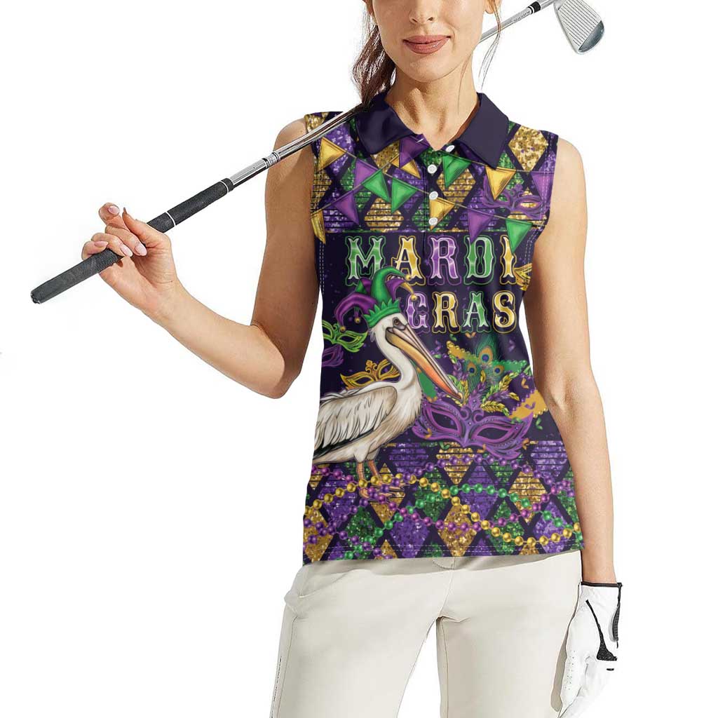Mardi Gras Pelican Women Sleeveless Polo Shirt Let the Good Times Roll