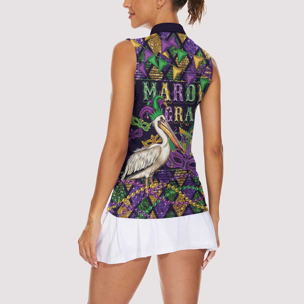 Mardi Gras Pelican Women Sleeveless Polo Shirt Let the Good Times Roll