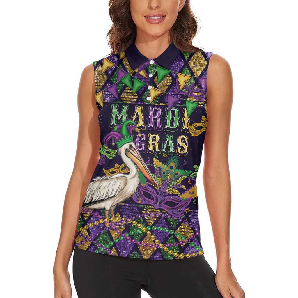 Mardi Gras Pelican Women Sleeveless Polo Shirt Let the Good Times Roll