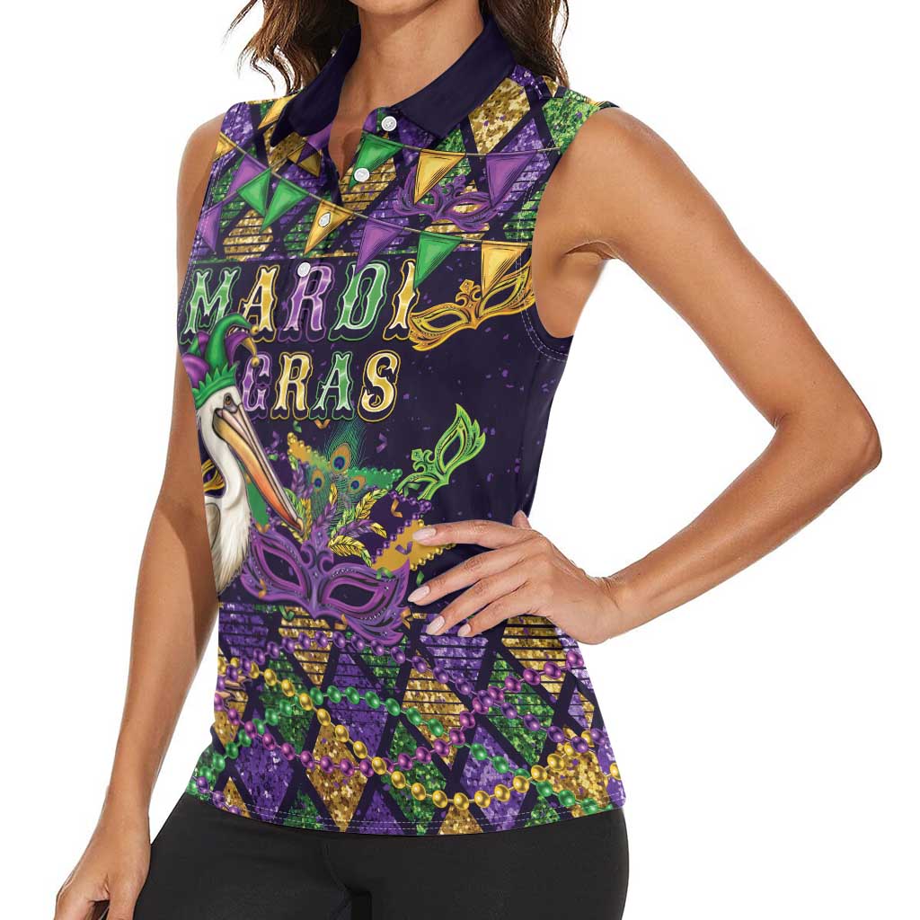 Mardi Gras Pelican Women Sleeveless Polo Shirt Let the Good Times Roll