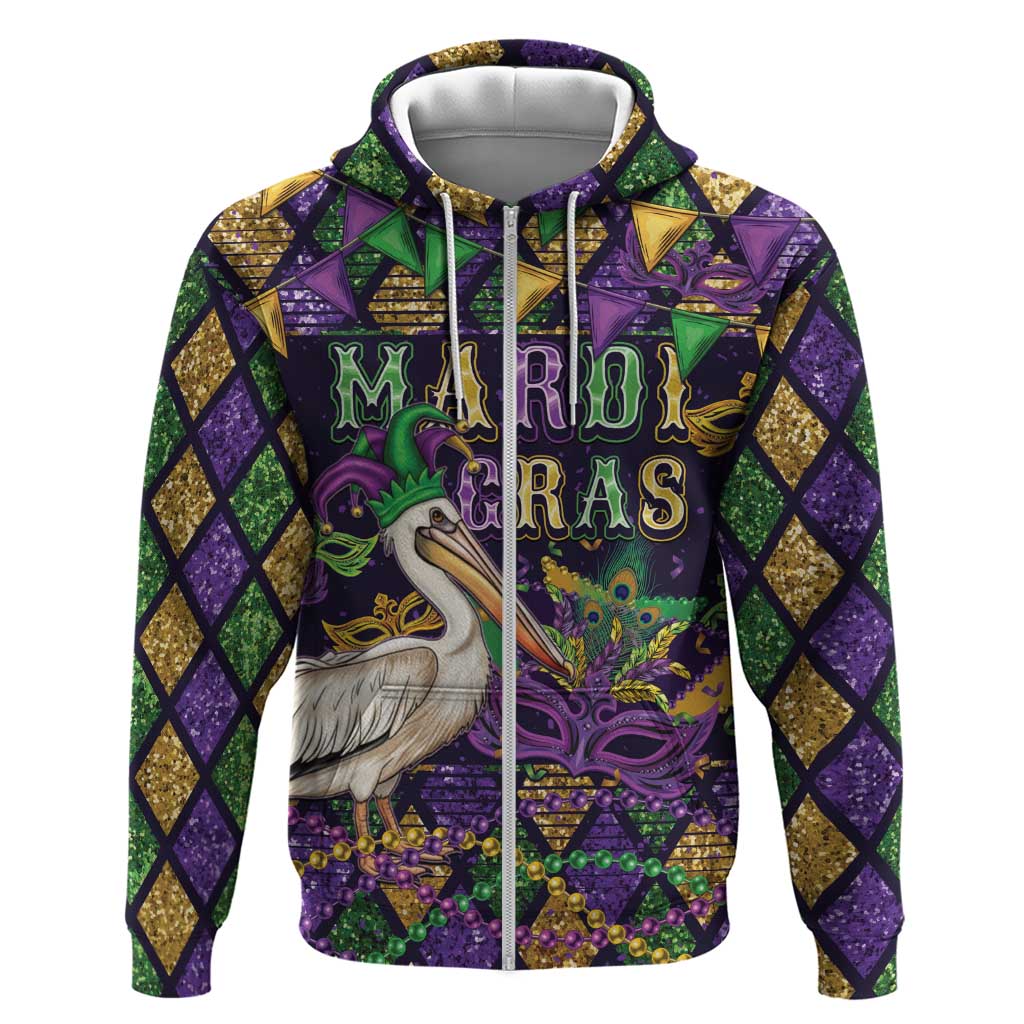 Mardi Gras Pelican Zip Hoodie Let the Good Times Roll