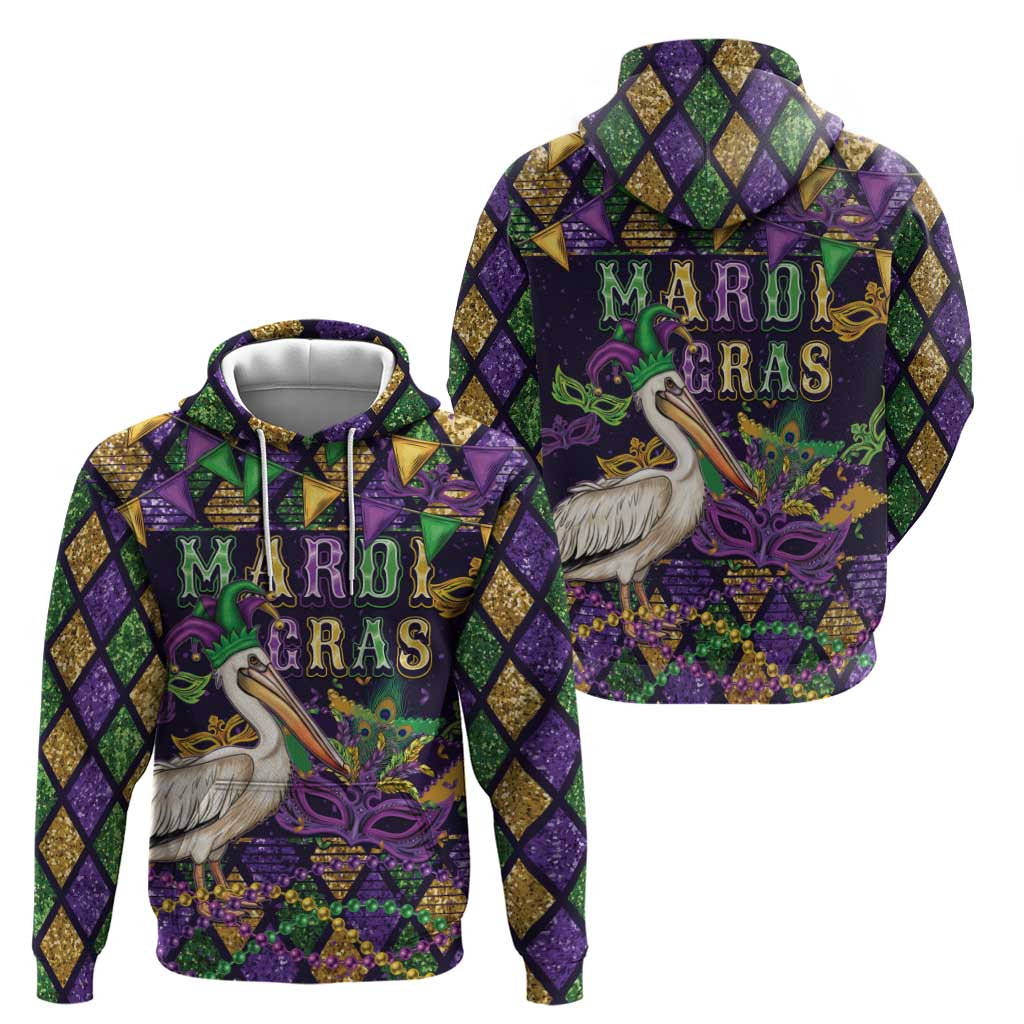 Mardi Gras Pelican Zip Hoodie Let the Good Times Roll