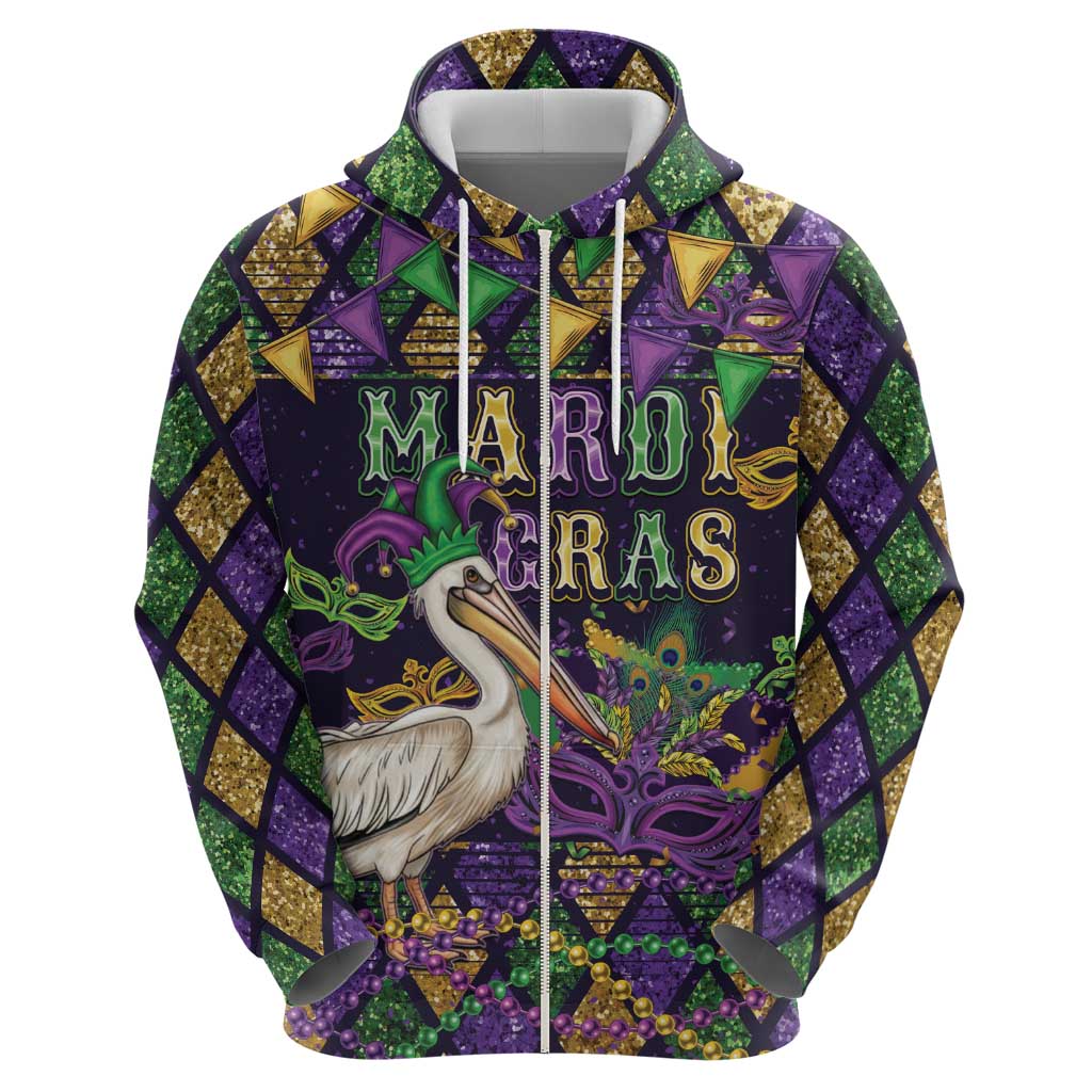 Mardi Gras Pelican Zip Hoodie Let the Good Times Roll