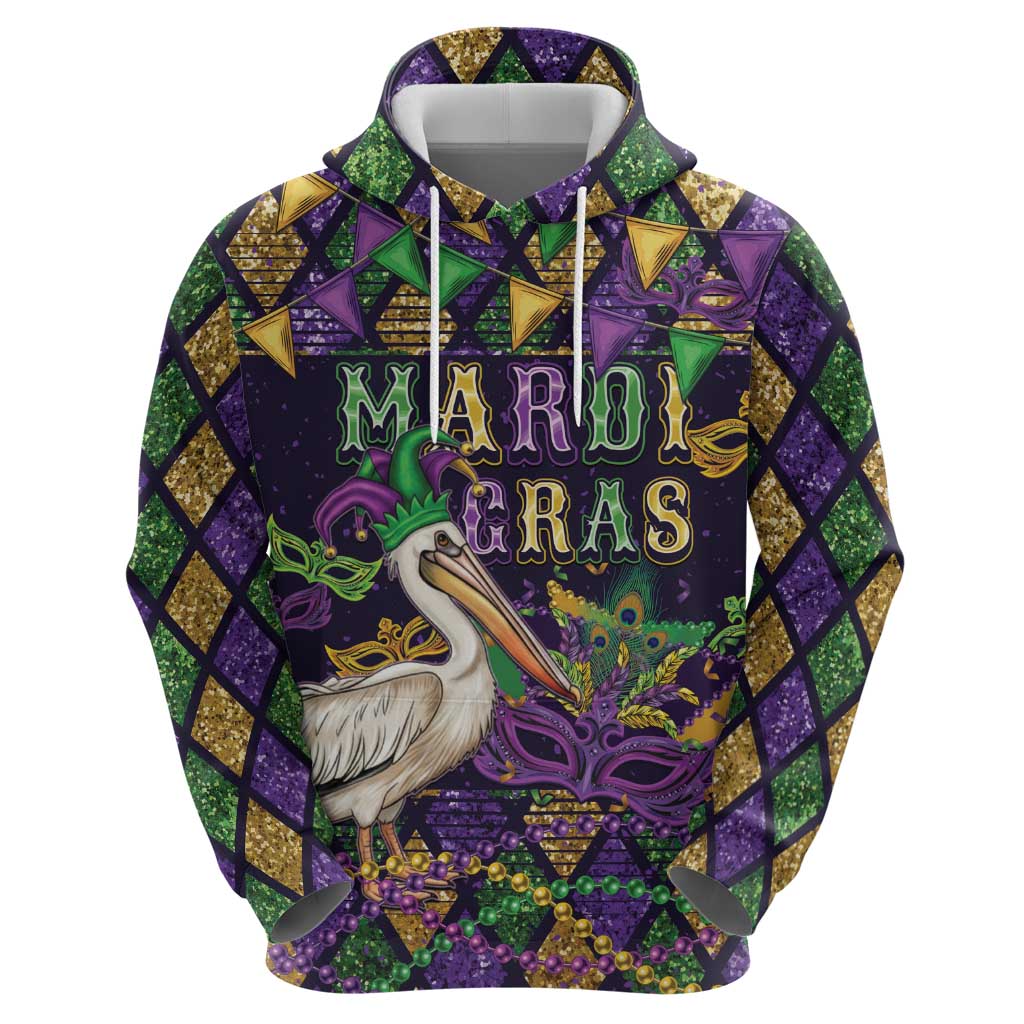 Mardi Gras Pelican Zip Hoodie Let the Good Times Roll