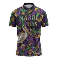 Mardi Gras Pelican Zipper Polo Shirt Let the Good Times Roll