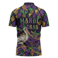 Mardi Gras Pelican Zipper Polo Shirt Let the Good Times Roll