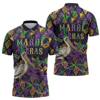 Mardi Gras Pelican Zipper Polo Shirt Let the Good Times Roll
