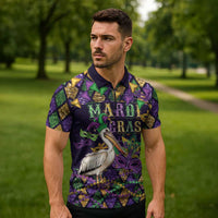 Mardi Gras Pelican Zipper Polo Shirt Let the Good Times Roll