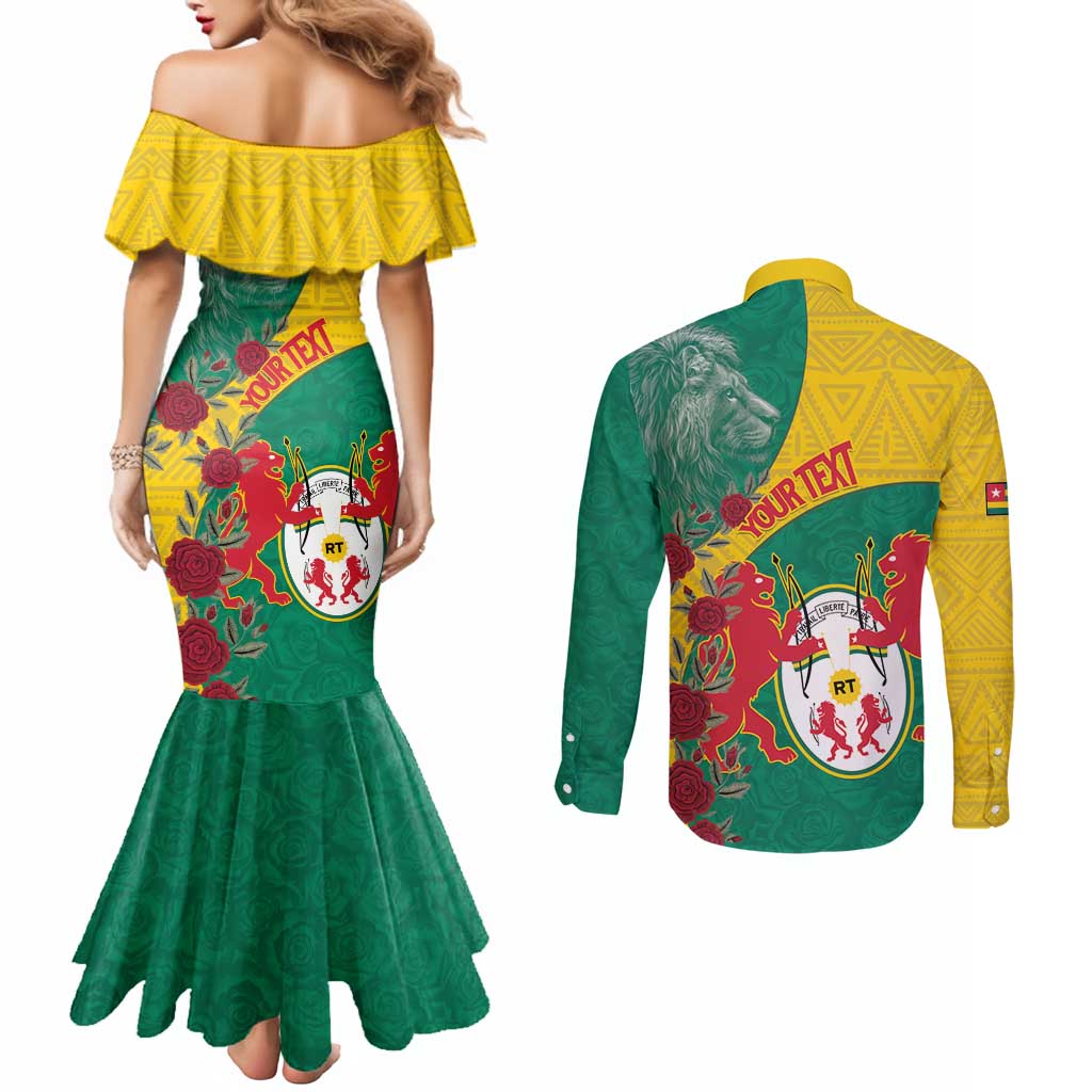Personalised Republique Togolaise Couples Matching Mermaid Dress and Long Sleeve Button Shirt Lion Coat Of Arms