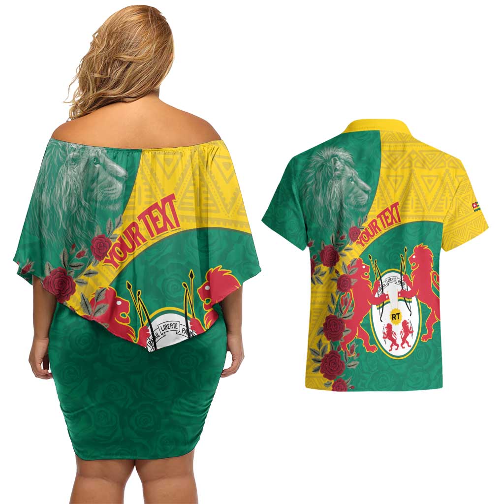 Personalised Republique Togolaise Couples Matching Off Shoulder Short Dress and Hawaiian Shirt Lion Coat Of Arms
