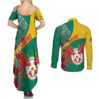 Personalised Republique Togolaise Couples Matching Summer Maxi Dress and Long Sleeve Button Shirt Lion Coat Of Arms