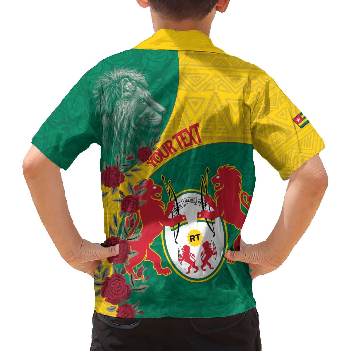 Personalised Republique Togolaise Family Matching Off The Shoulder Long Sleeve Dress and Hawaiian Shirt Lion Coat Of Arms