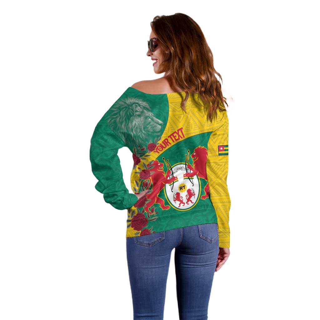 Personalised Republique Togolaise Off Shoulder Sweater Lion Coat Of Arms