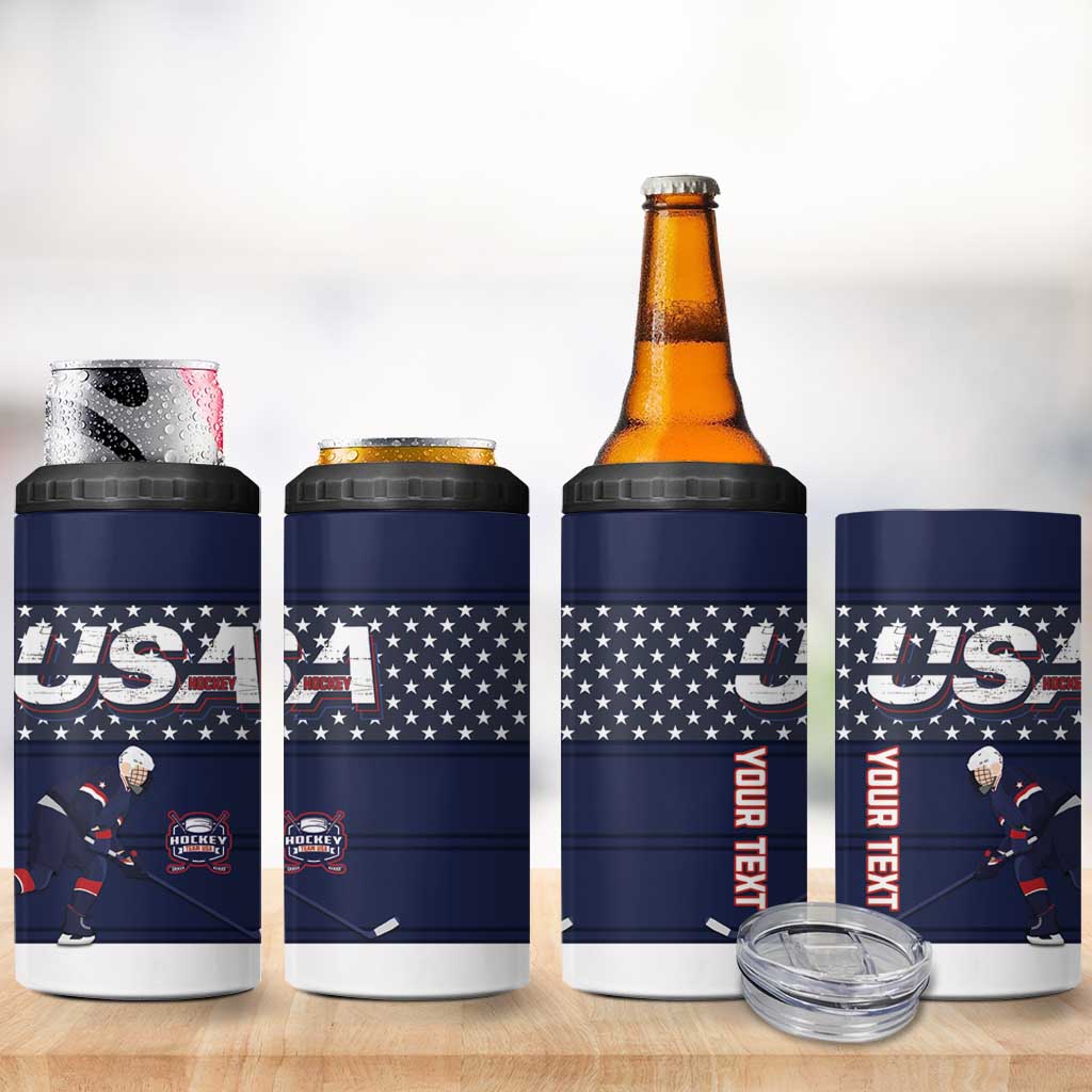 Custom USA Ice Hockey 4 in 1 Can Cooler Tumbler Go Champions
