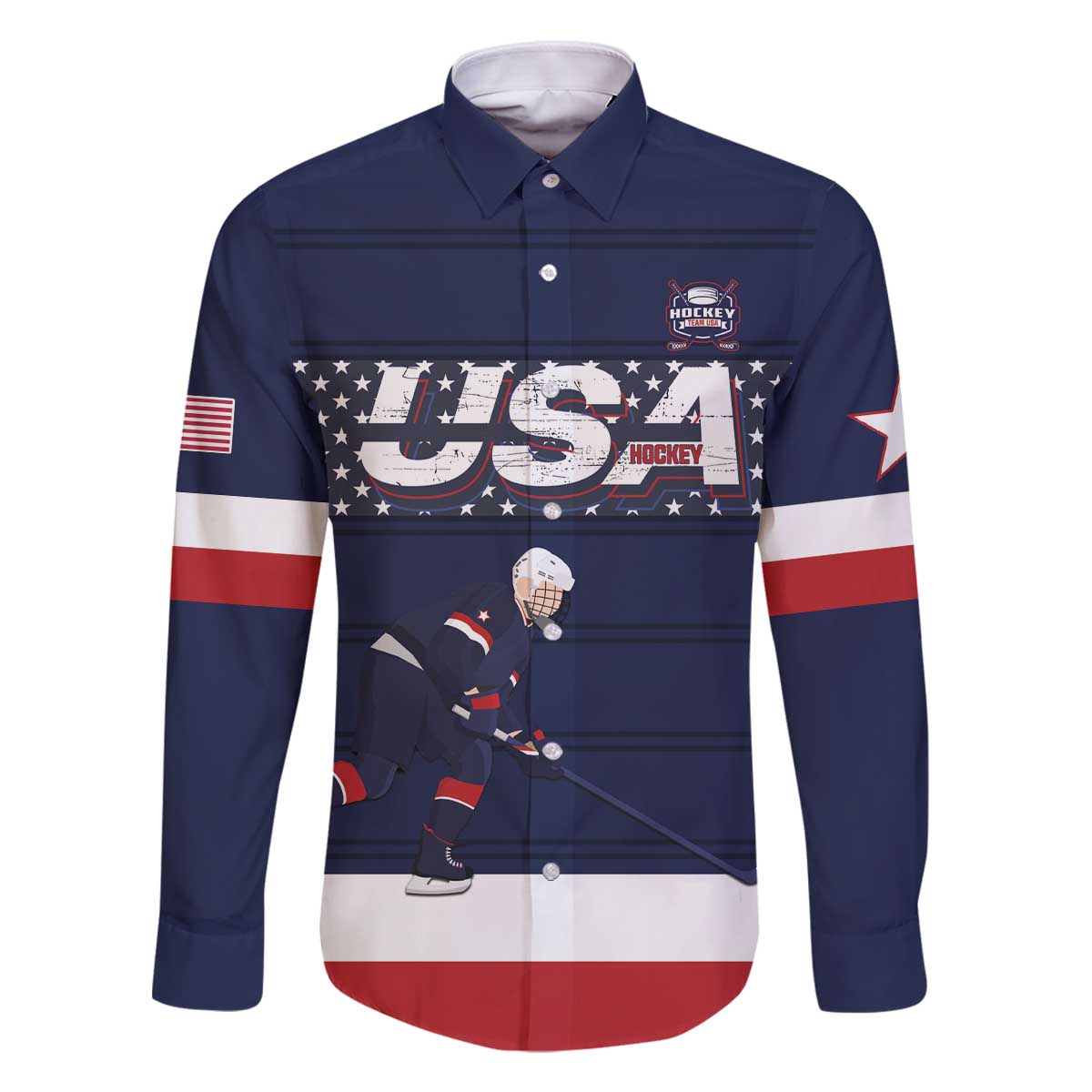 Custom USA Ice Hockey Family Matching Off The Shoulder Long Sleeve Dress and Hawaiian Shirt Go Champions