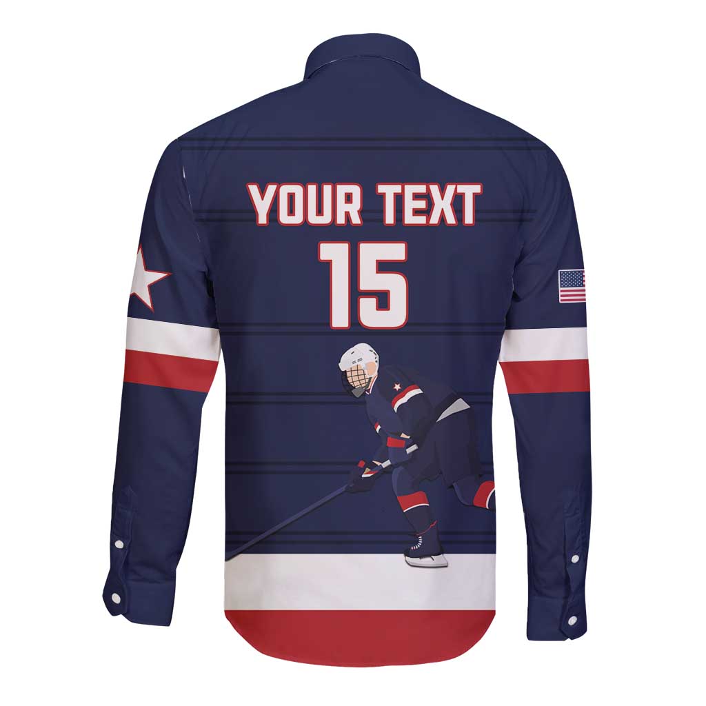 Custom USA Ice Hockey Long Sleeve Button Shirt Go Champions