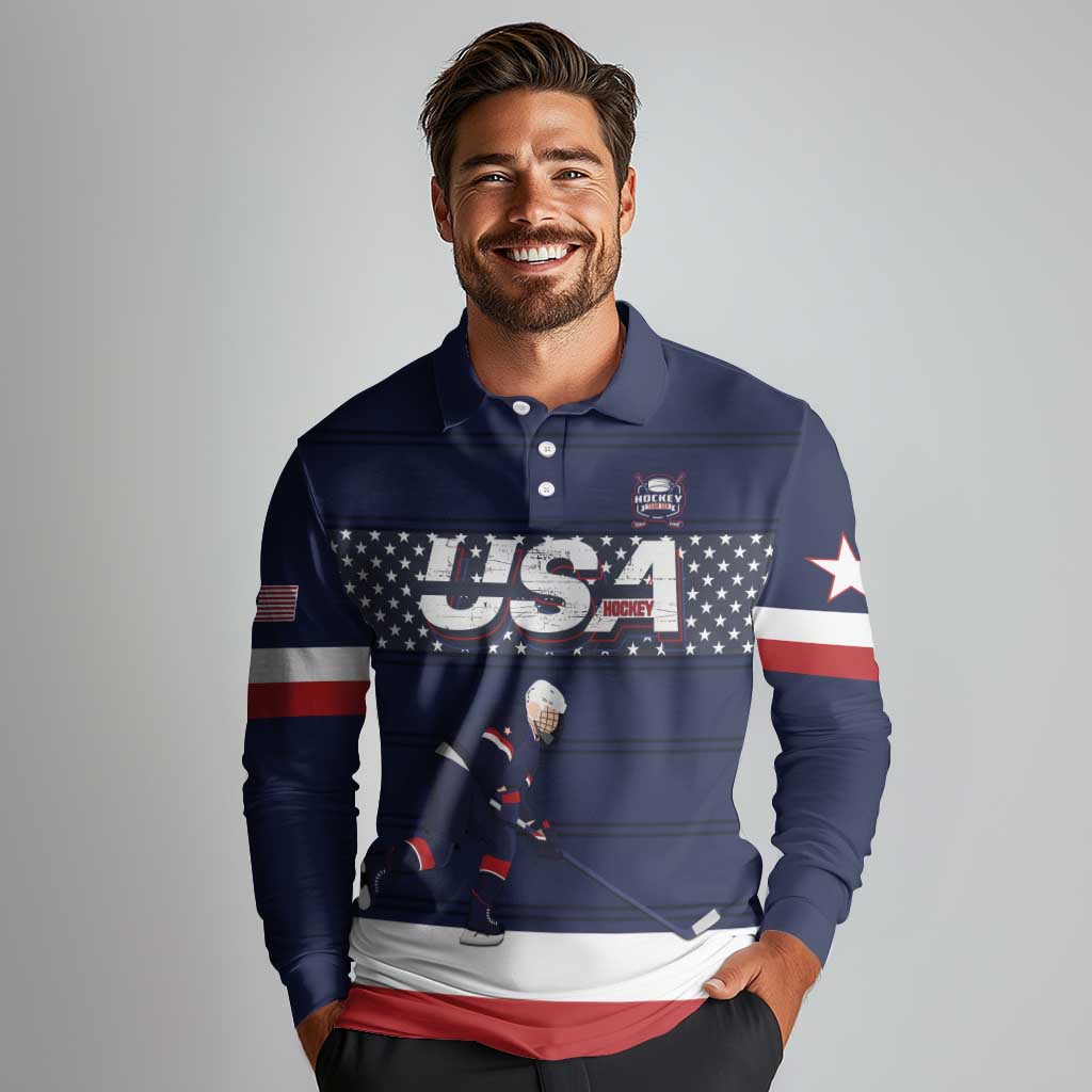 Custom USA Ice Hockey Long Sleeve Polo Shirt Go Champions