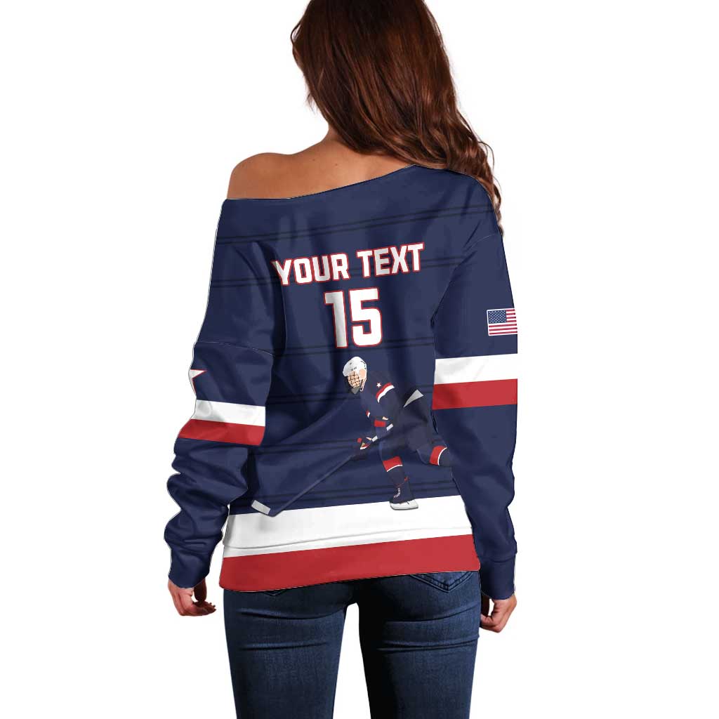 Custom USA Ice Hockey Off Shoulder Sweater Go Champions