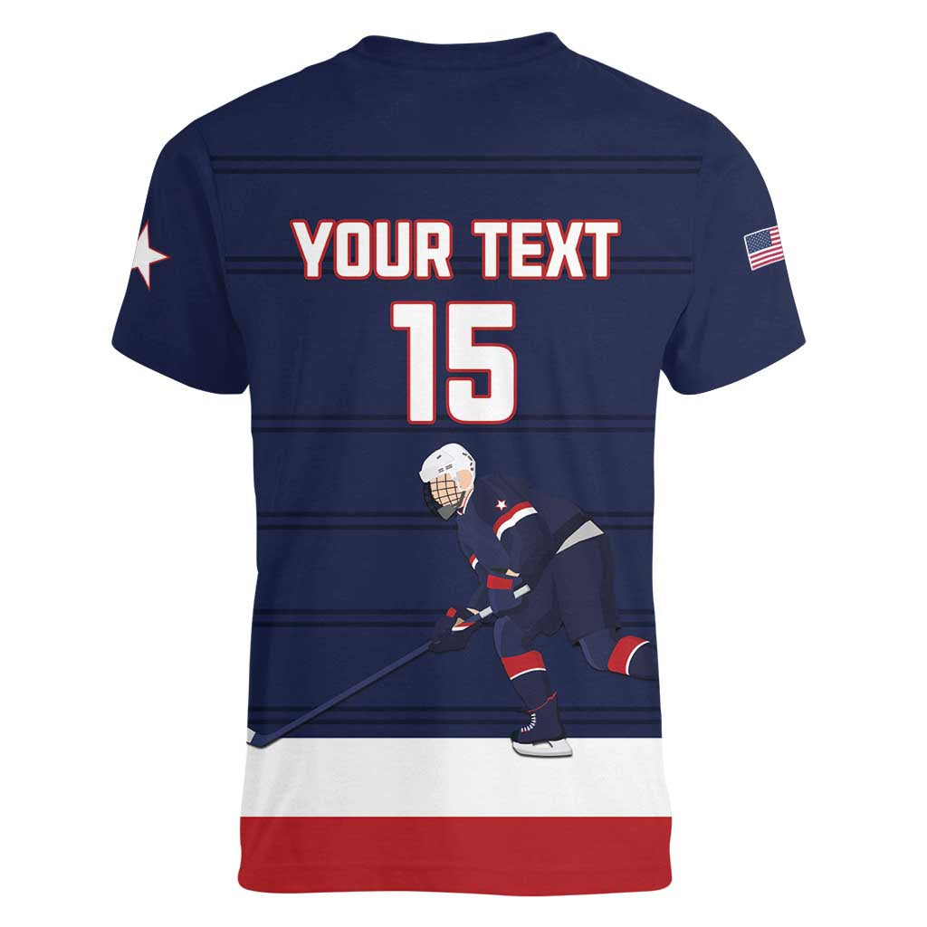 Custom USA Ice Hockey Women V-Neck T-Shirt Go Champions