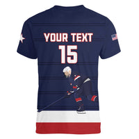 Custom USA Ice Hockey Women V-Neck T-Shirt Go Champions