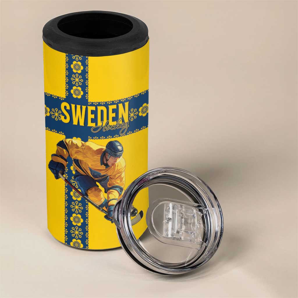 Custom Sweden Ice Hockey 4 in 1 Can Cooler Tumbler Go Tre Kronor