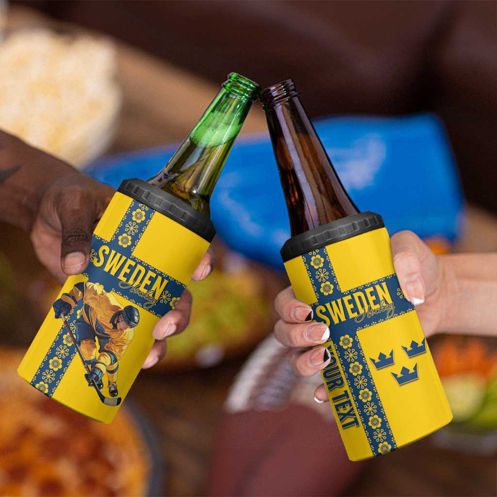 Custom Sweden Ice Hockey 4 in 1 Can Cooler Tumbler Go Tre Kronor