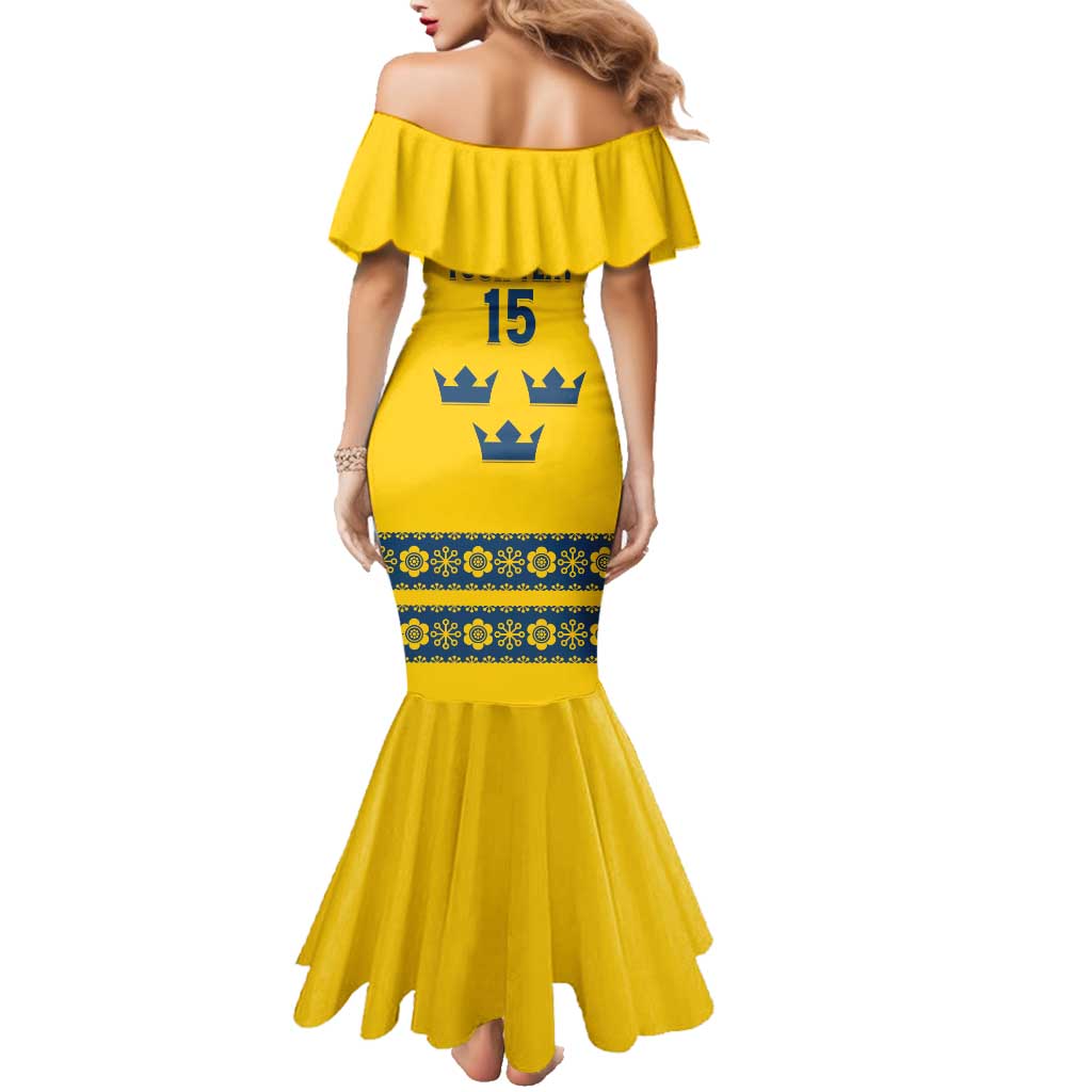 Custom Sweden Ice Hockey Family Matching Mermaid Dress and Hawaiian Shirt Go Tre Kronor