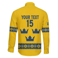 Custom Sweden Ice Hockey Family Matching Off The Shoulder Long Sleeve Dress and Hawaiian Shirt Go Tre Kronor