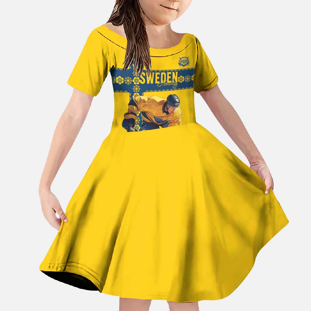 Custom Sweden Ice Hockey Family Matching Off Shoulder Maxi Dress and Hawaiian Shirt Go Tre Kronor
