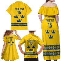 Custom Sweden Ice Hockey Family Matching Off Shoulder Maxi Dress and Hawaiian Shirt Go Tre Kronor